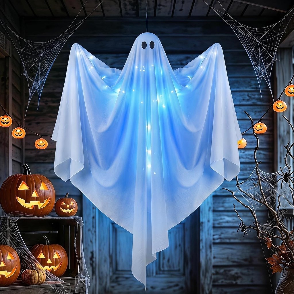Halloween Hanging Ghost Decor 47in LED Lights Timer Outdoor Indoor Yard Decor