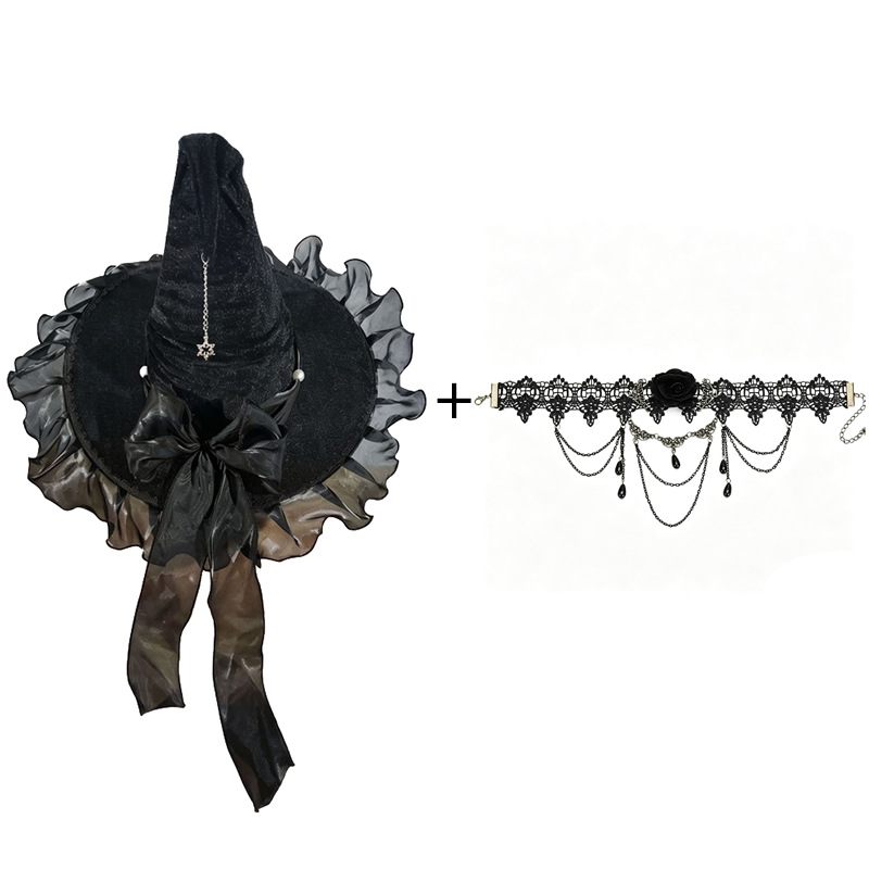 Halloween Witch Black Witch Hat, Gloves, Spider Necklace, And Tattoo Sticker Accessories – photo 2 of 5