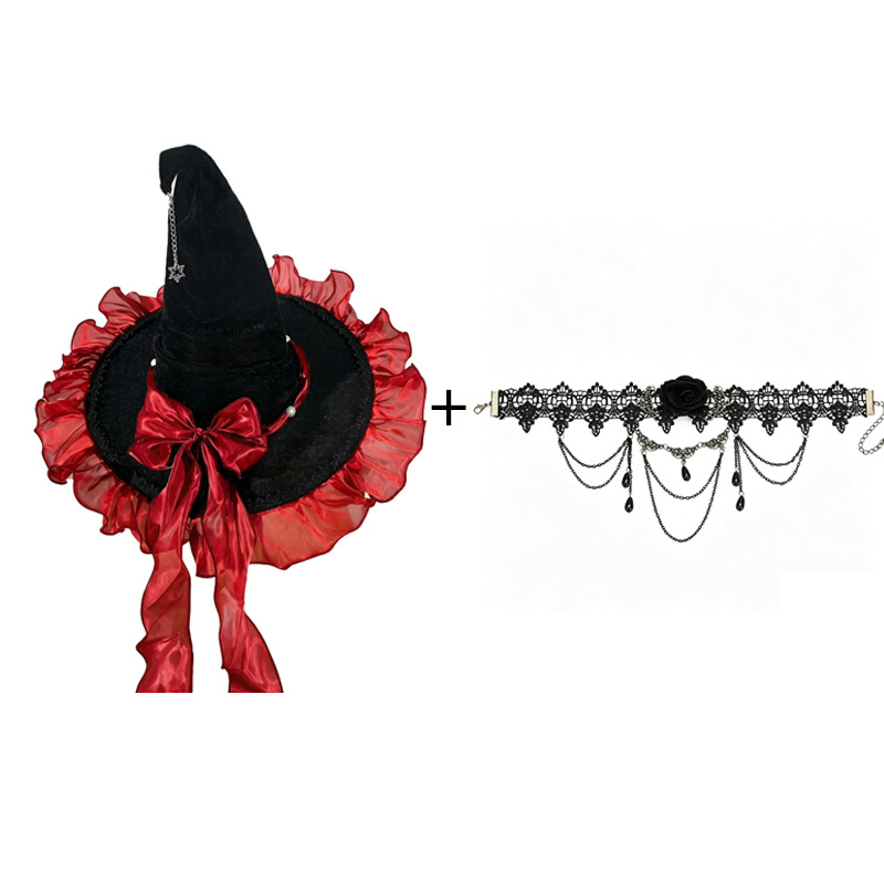 Halloween Witch Black Witch Hat, Gloves, Spider Necklace, And Tattoo Sticker Accessories – photo 3 of 5