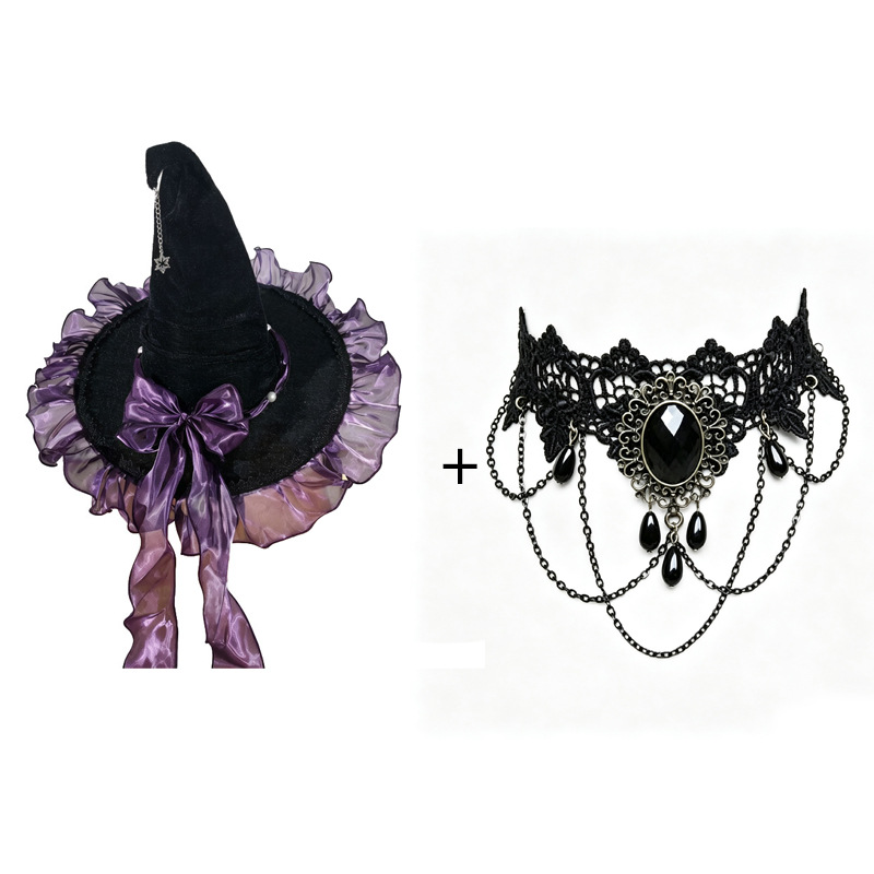 Halloween Witch Black Witch Hat, Gloves, Spider Necklace, And Tattoo Sticker Accessories – photo 4 of 5