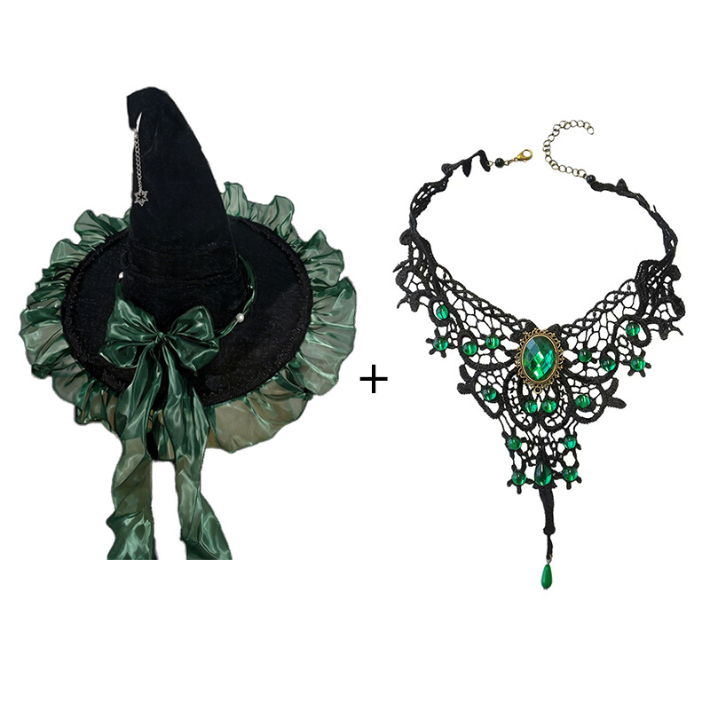 Halloween Witch Black Witch Hat, Gloves, Spider Necklace, And Tattoo Sticker Accessories – photo 5 of 5