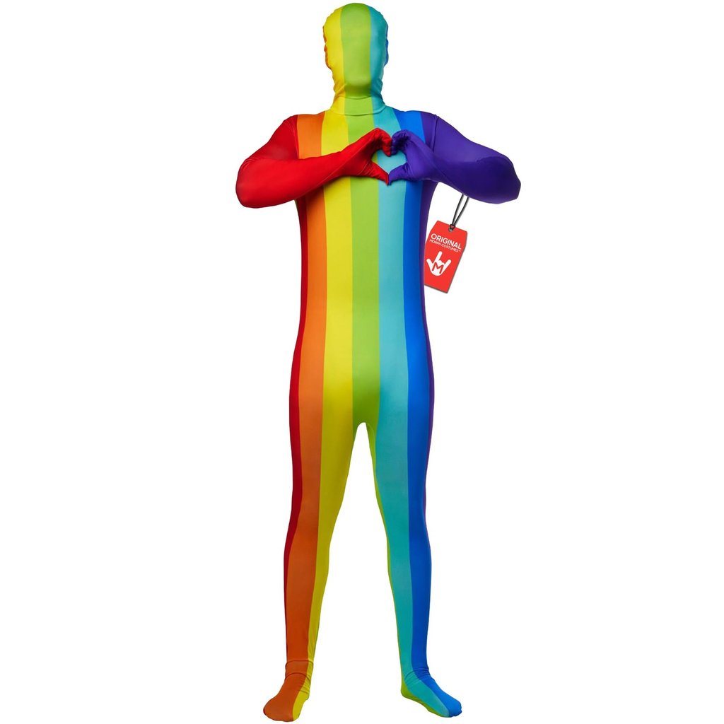 Men`s Rainbow Morphsuit Adult Pride March Halloween Second Skin Costume L XL