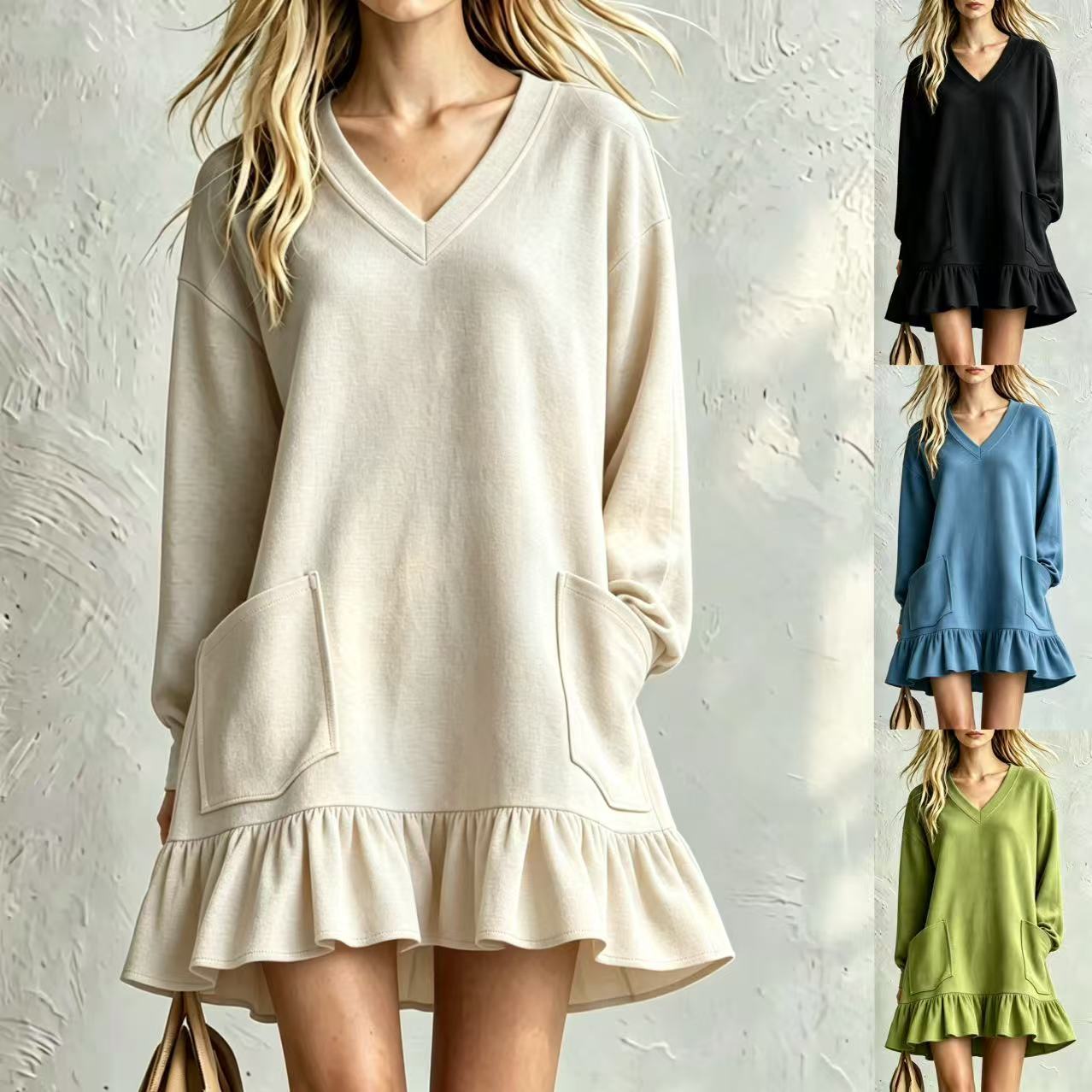 V-neck Ruffled A-line Short Dress
