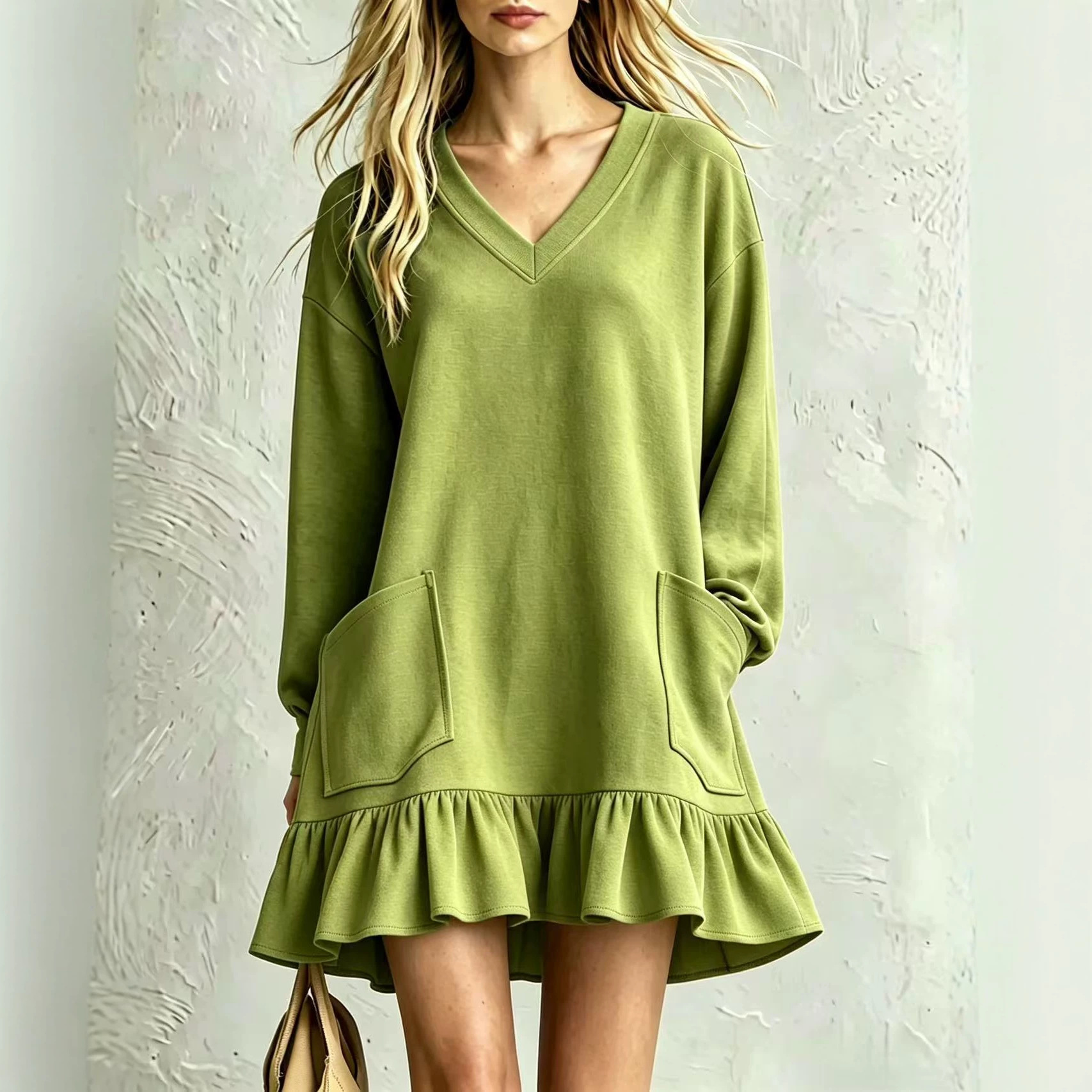 V-neck Ruffled A-line Short Dress – photo 3 of 5