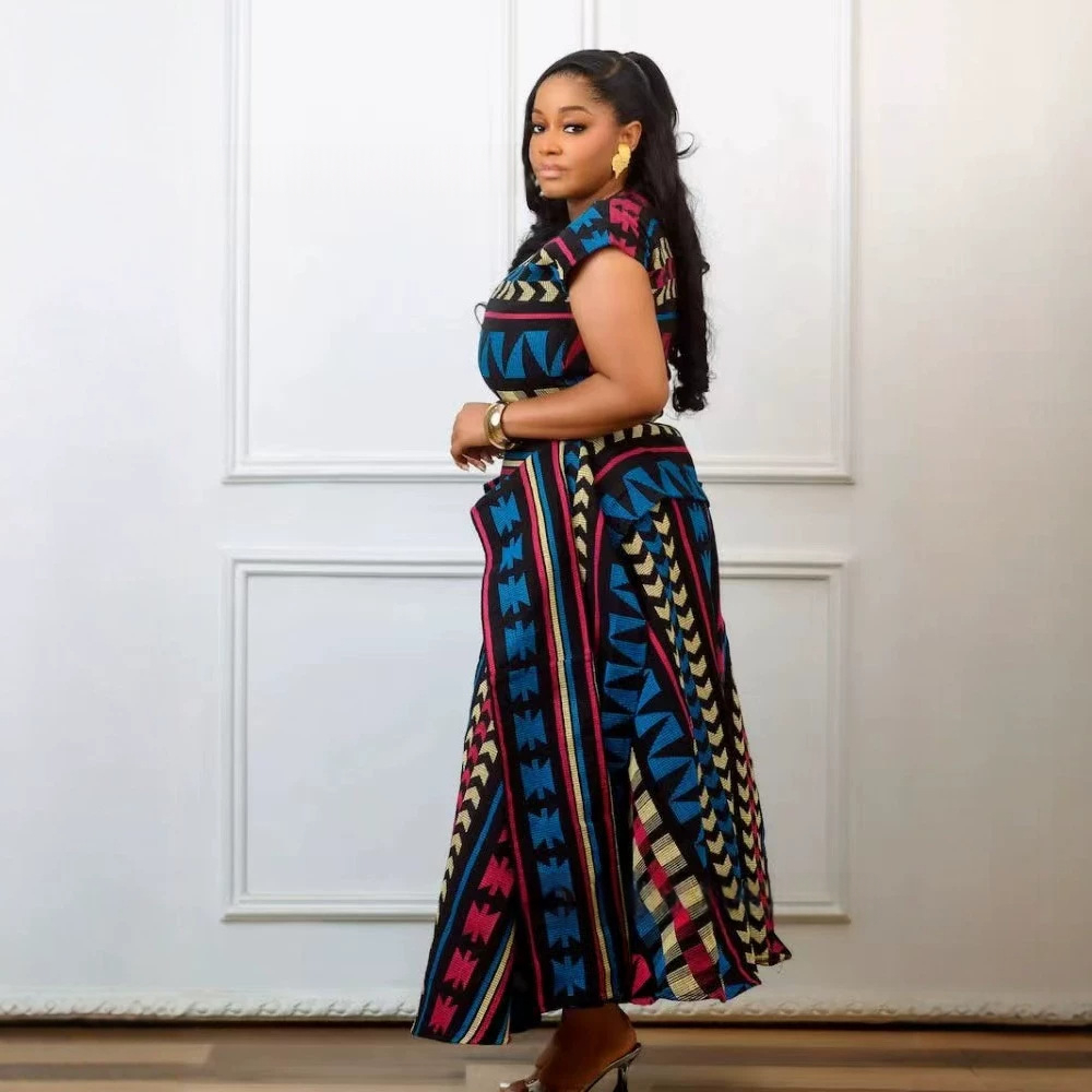 African Style Geometric Print Women's Dress Casual Short Sleeve Midi Dress For Summer Party – photo 2 of 5