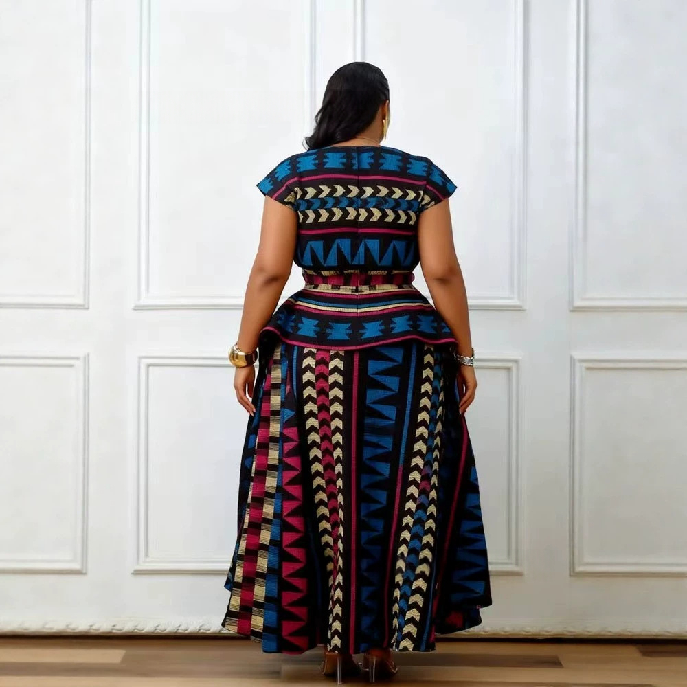 African Style Geometric Print Women's Dress Casual Short Sleeve Midi Dress For Summer Party – photo 4 of 5