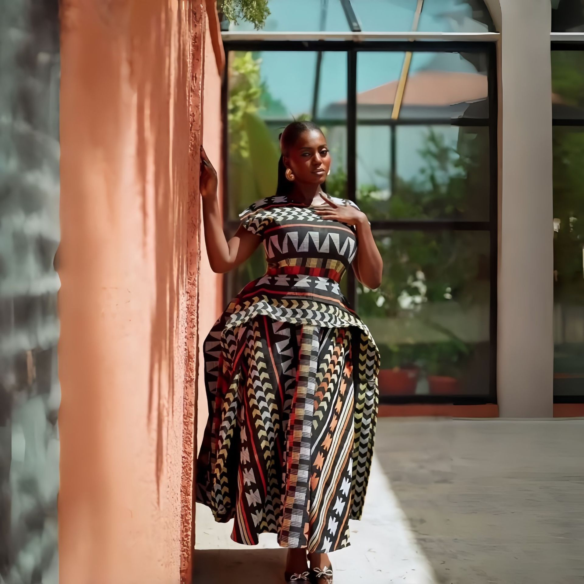 African Style Geometric Print Women's Dress Casual Short Sleeve Midi Dress For Summer Party – photo 5 of 5