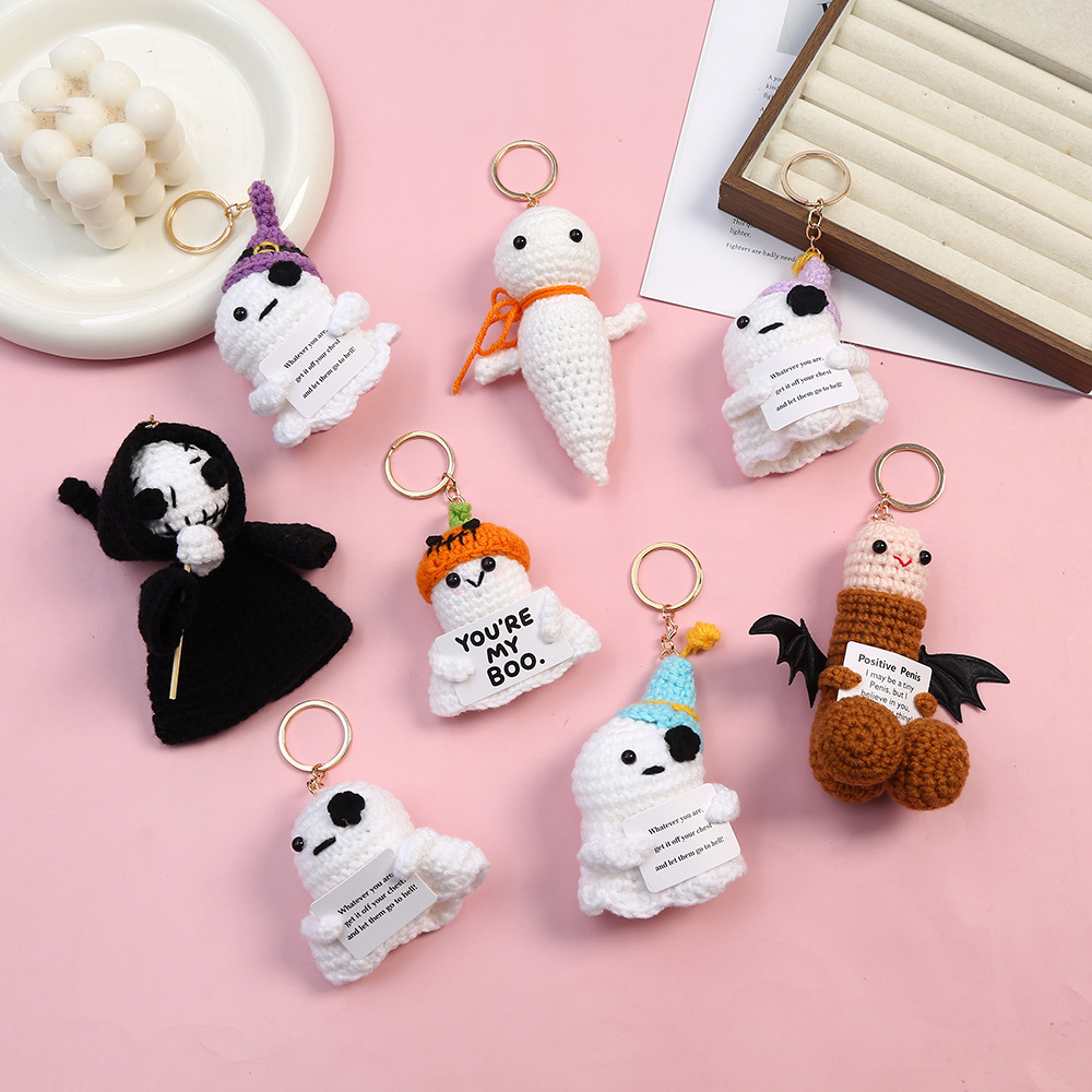 Halloween Handmade Crocheted Ghost Keychain Can Be Used As A Bag Charm