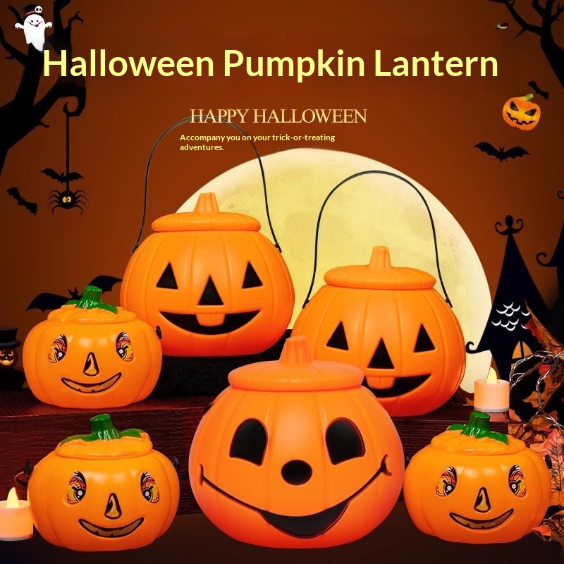 Halloween Children's Candy Bucket Trick-or-treating Prop Toy Decoration Pumpkin Bucket Bag With L…
