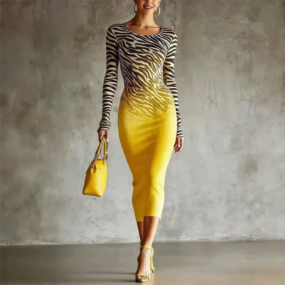 Long-sleeve Crew-neck Midi Bodycon Dress Figure-hugging Skirt – photo 2 of 5