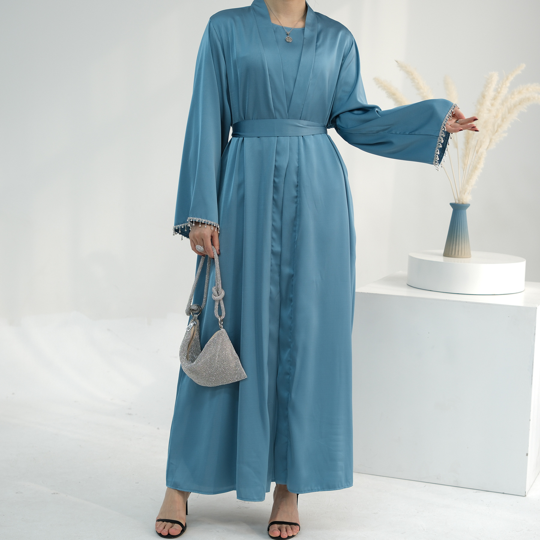 Summer Solid-color Beaded Cardigan With A Matching Slip Dress – photo 2 of 5