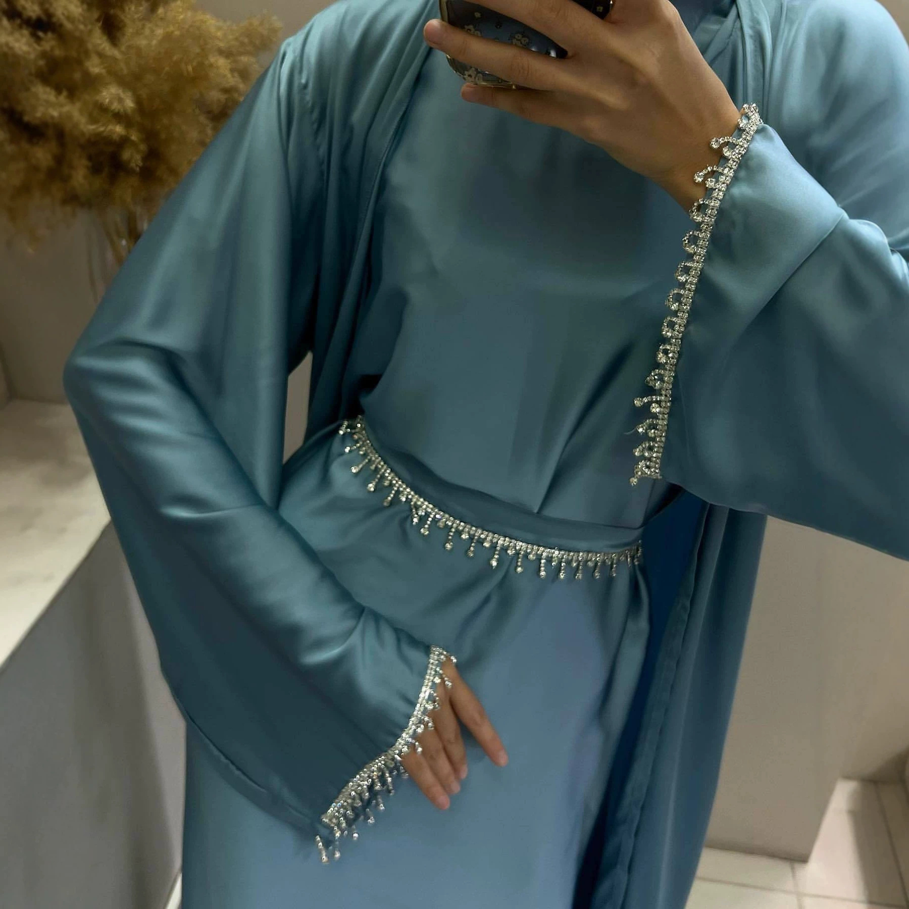 Summer Solid-color Beaded Cardigan With A Matching Slip Dress – photo 3 of 5