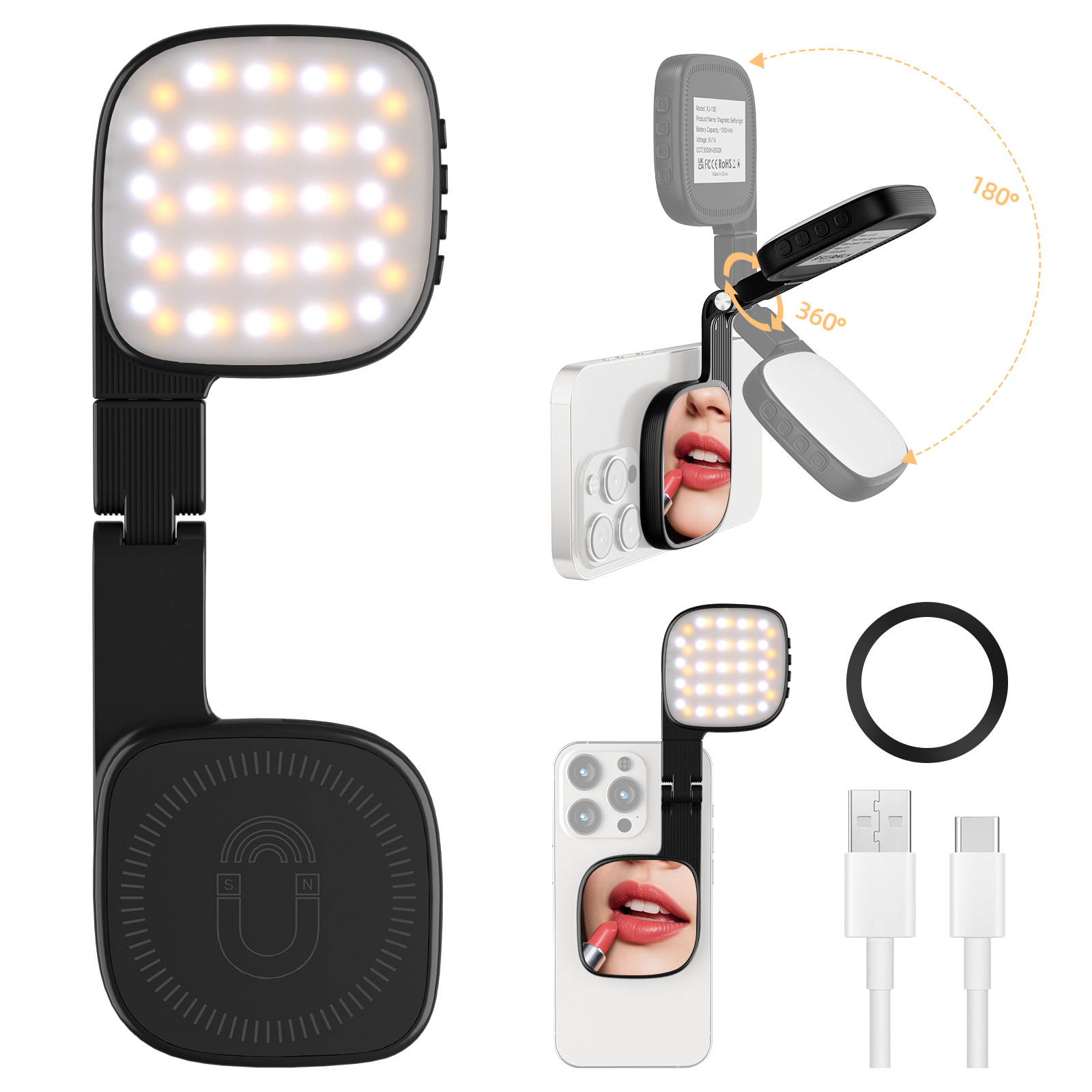 Magnetic Flip-Open Phone Fill Light Mini Portable LED Makeup Mirror – photo 2 of 5