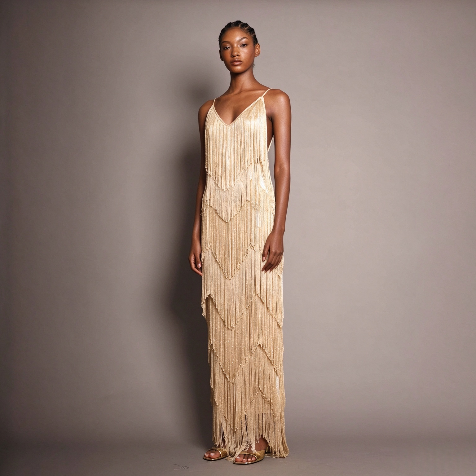 Sexy V-neck Sleeveless Strap Tassel Maxi Dress