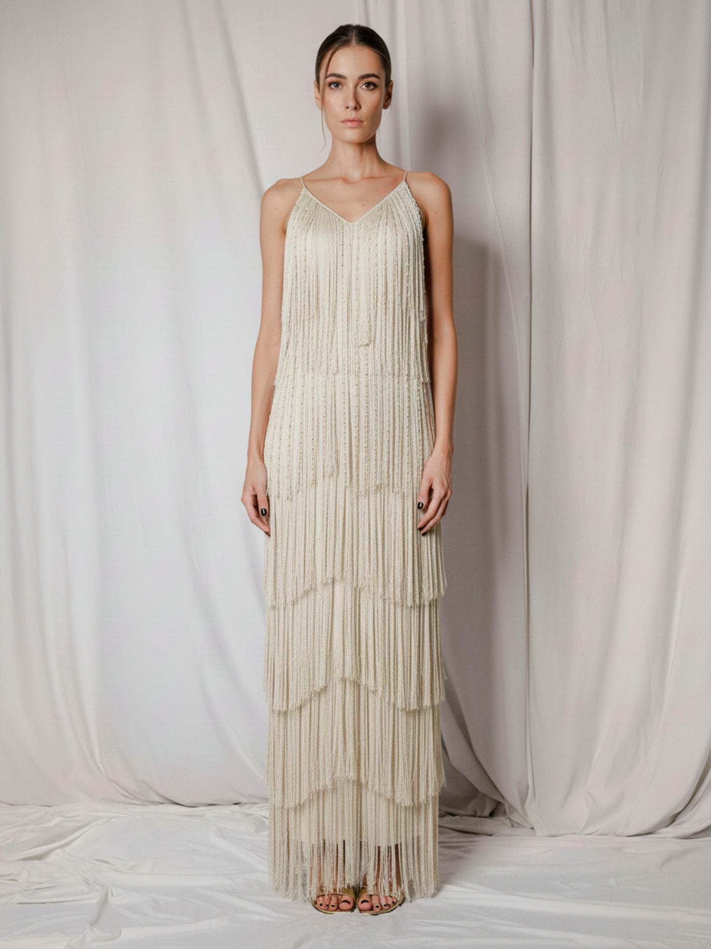 Sexy V-neck Sleeveless Strap Tassel Maxi Dress – photo 2 of 5