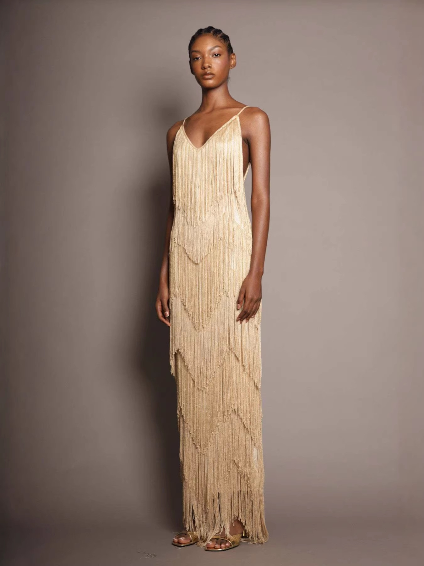 Sexy V-neck Sleeveless Strap Tassel Maxi Dress – photo 4 of 5