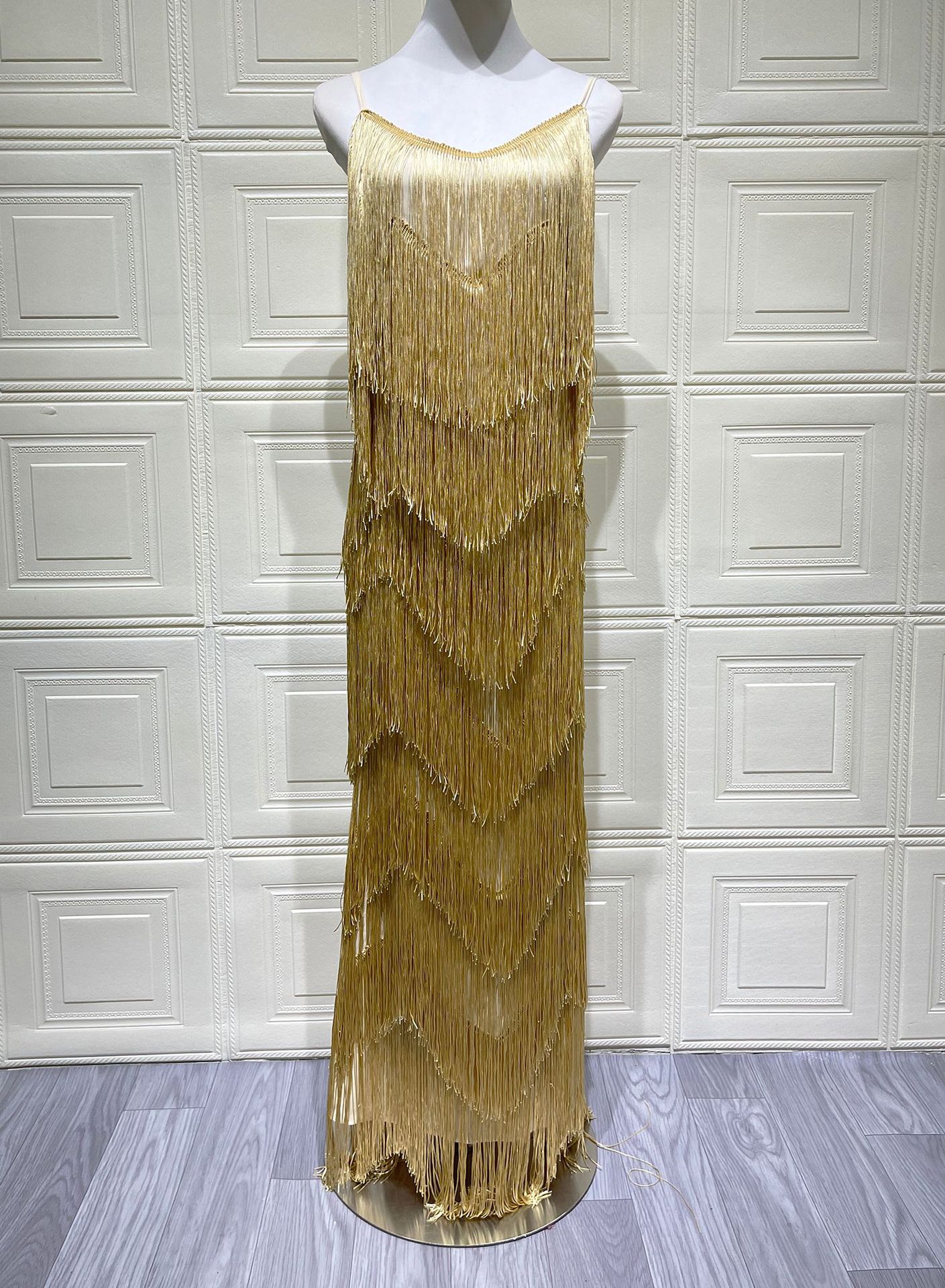 Sexy V-neck Sleeveless Strap Tassel Maxi Dress – photo 5 of 5