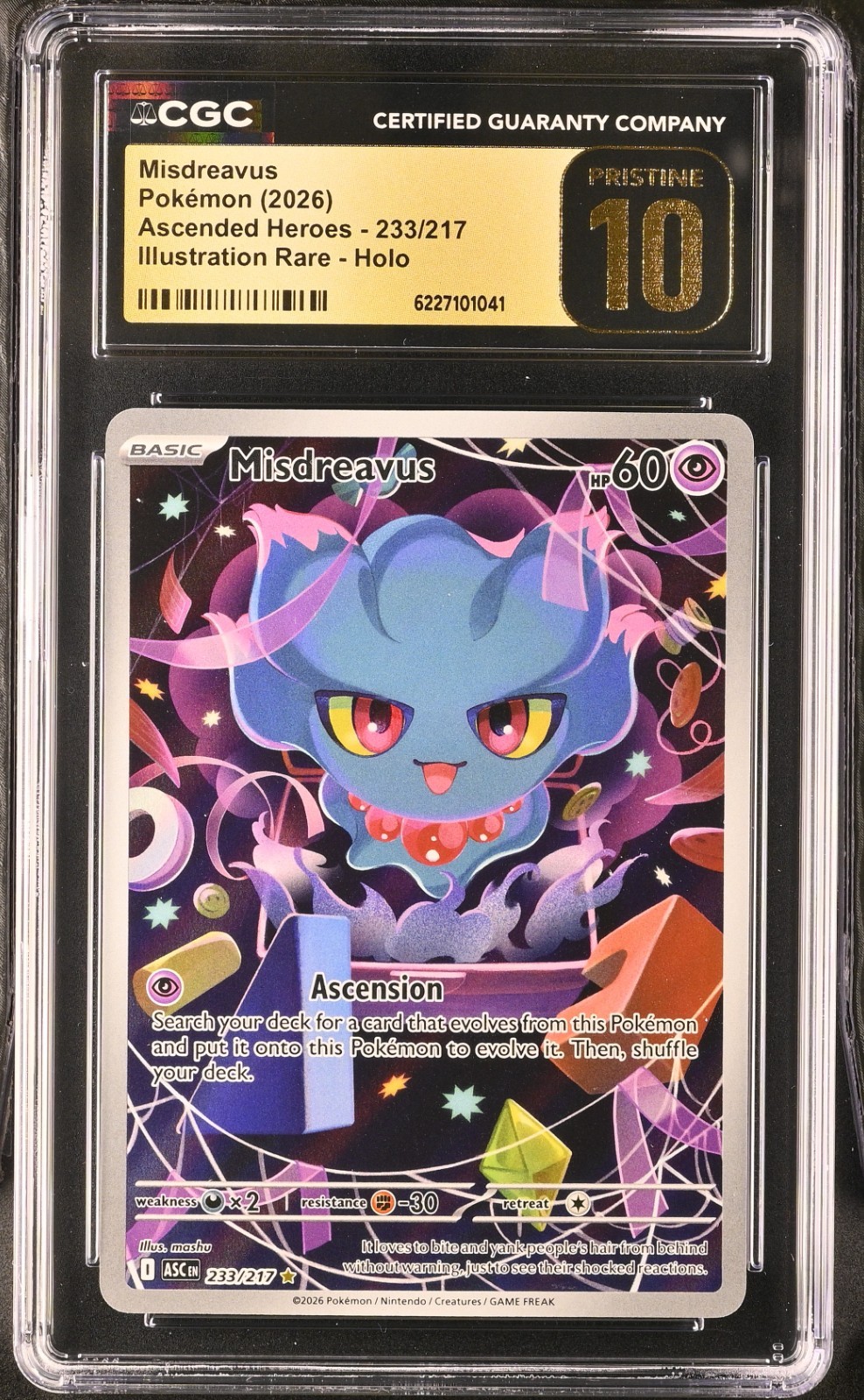 Pokemon Misdreavus 233/217 Illustration Rare Ascended Heroes - CGC 10 PRISTINE