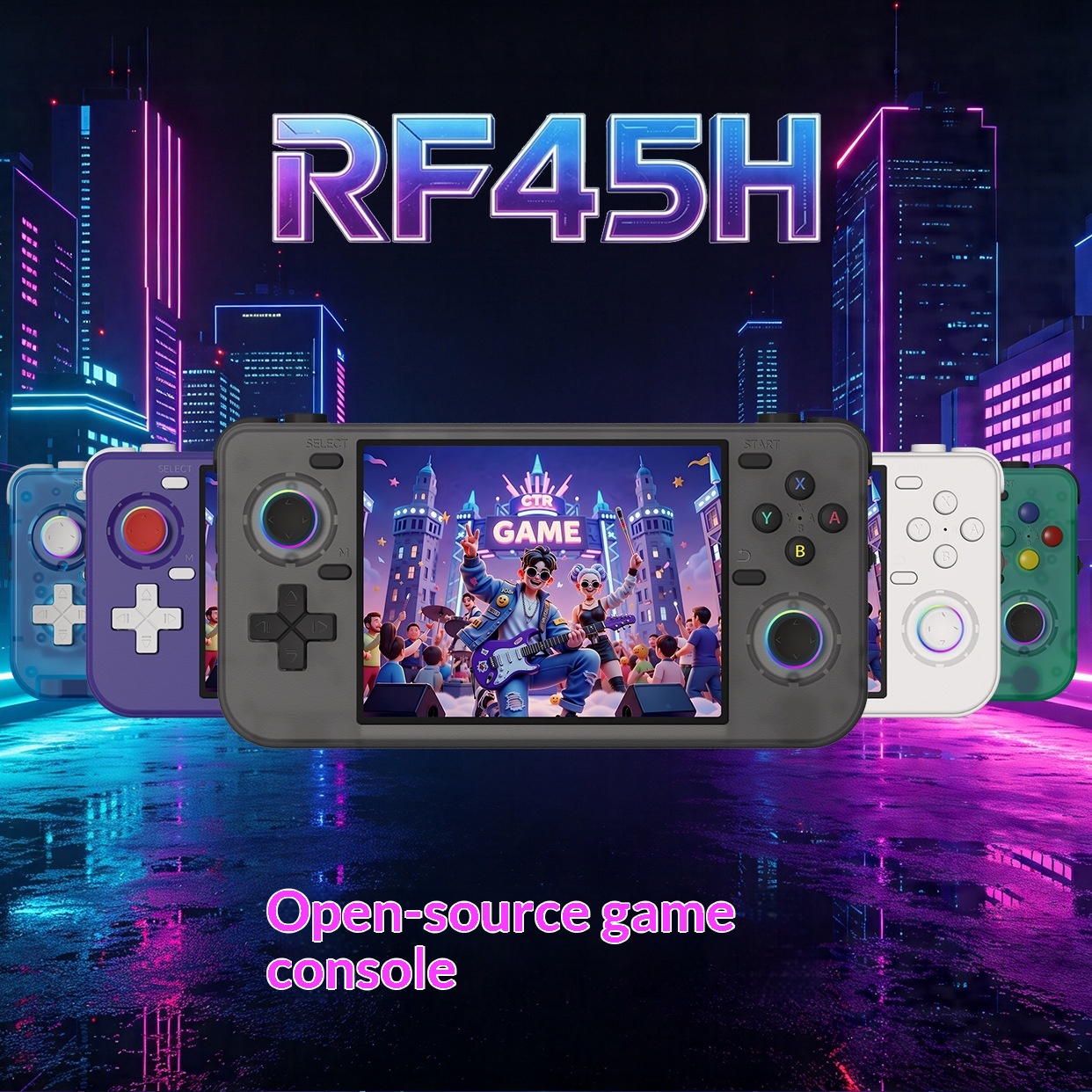 RF45H レトロハンドヘルドゲーム機 4.5インチ横画面 オープンソース WiFi 2人対戦オンラインバトル ポータブルゲーミングデバイス