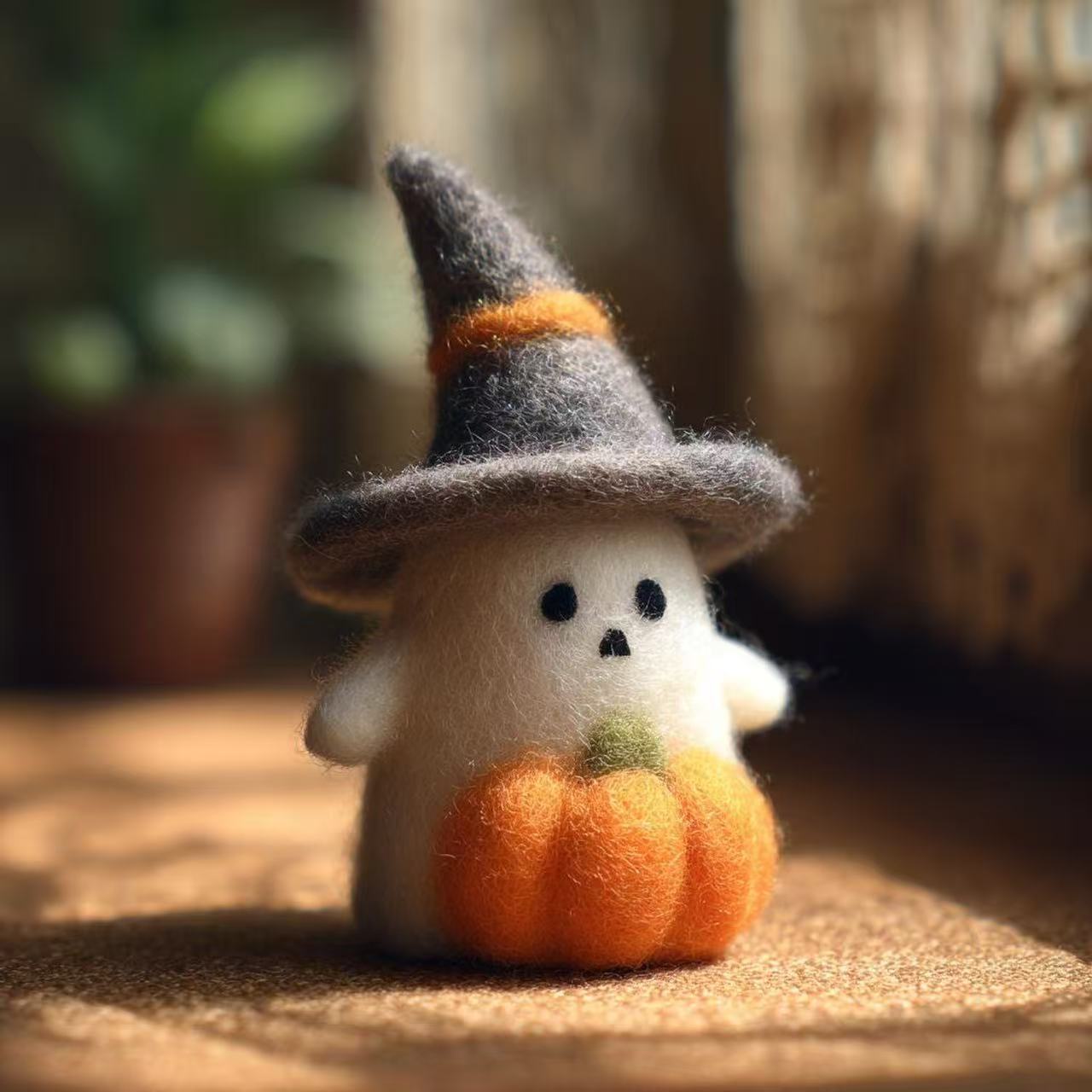 Wool Felt Halloween Ghost And Pumpkin Holiday Gift Ornament – photo 4 of 5
