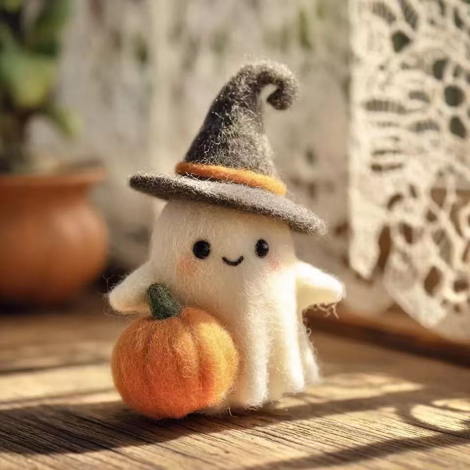 Wool Felt Halloween Ghost And Pumpkin Holiday Gift Ornament – photo 5 of 5