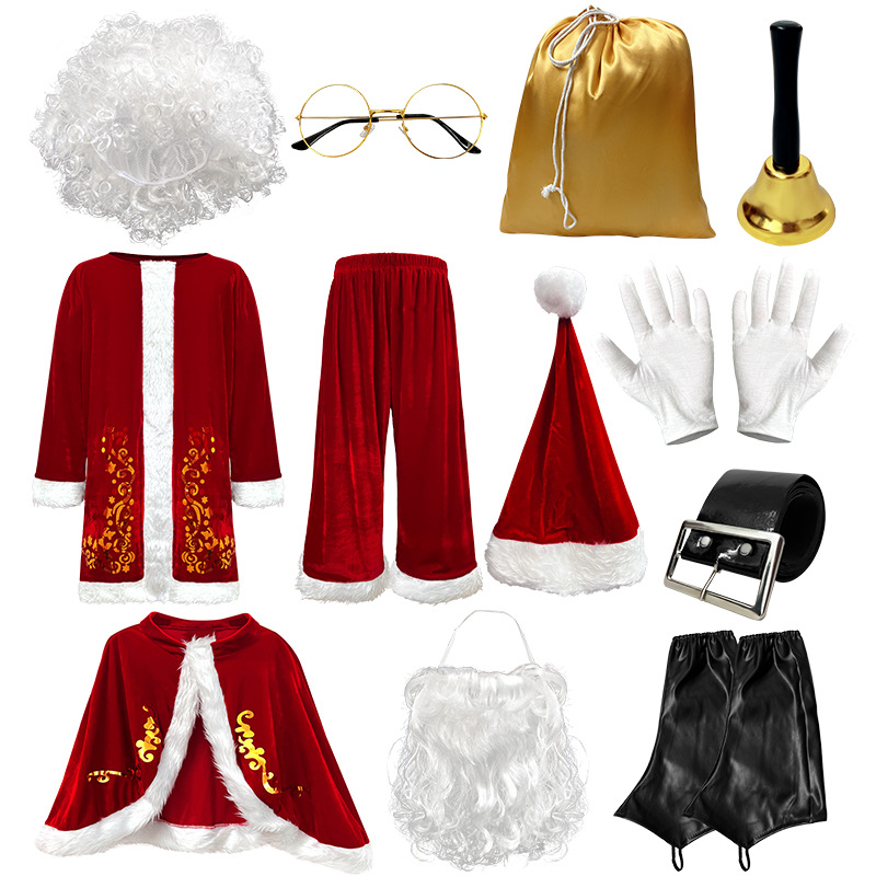 Mens Christmas Costume Halloween Gold-Embossed Print Santa Suit Set – photo 3 of 5