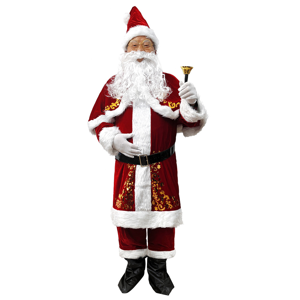 Mens Christmas Costume Halloween Gold-Embossed Print Santa Suit Set – photo 4 of 5