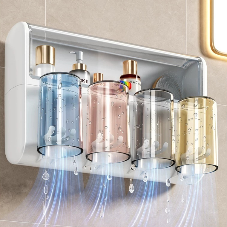 Wall Mounted Toothbrush Holder With Cup - No Drilling Bathroom Storage Rack For Toothpaste And Ri…