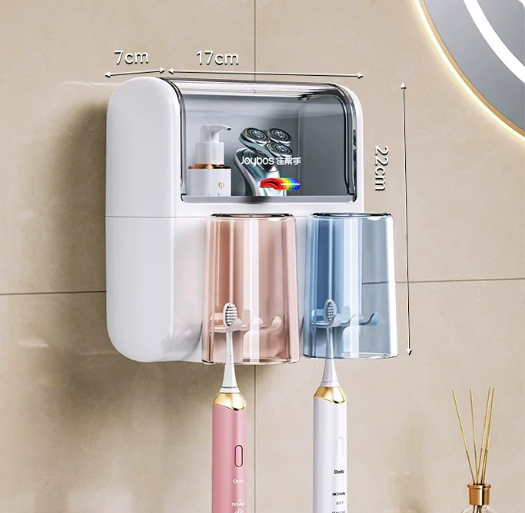 Wall Mounted Toothbrush Holder With Cup - No Drilling Bathroom Storage Rack For Toothpaste And Ri… – photo 2 of 5