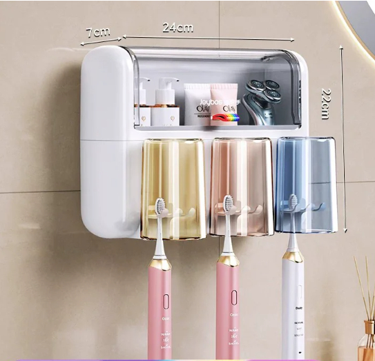 Wall Mounted Toothbrush Holder With Cup - No Drilling Bathroom Storage Rack For Toothpaste And Ri… – photo 4 of 5