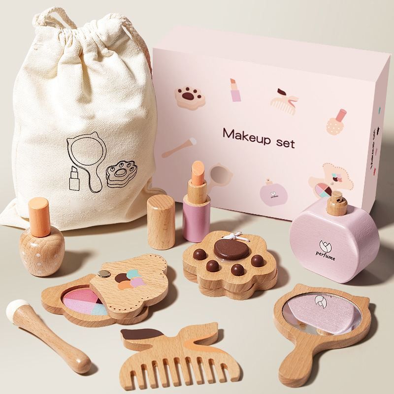 子供用木製プリンセスお化粧バッグセット、模造化粧品付き