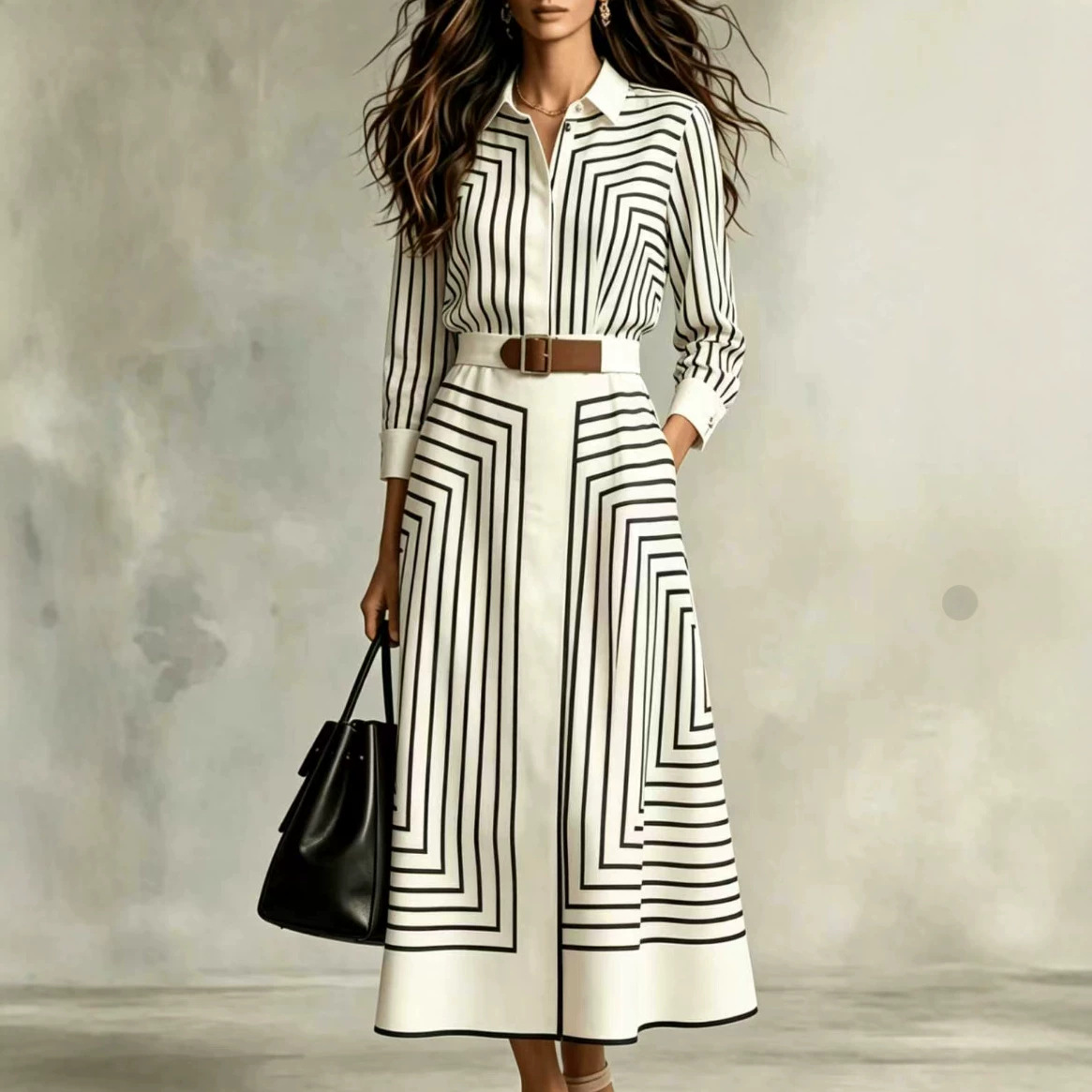 Fashionable Striped Shirt Casual Round-neck Dress – photo 2 of 5