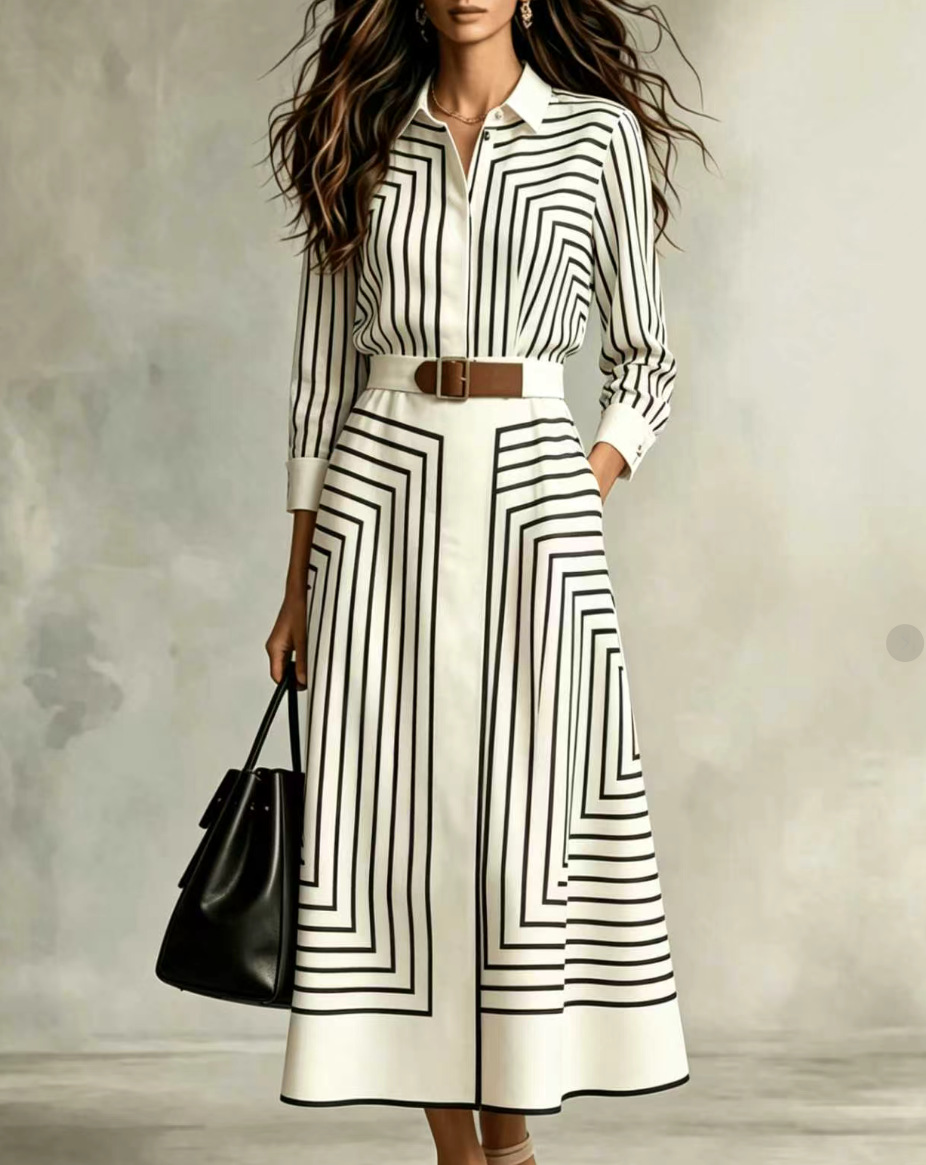 Fashionable Striped Shirt Casual Round-neck Dress – photo 3 of 5