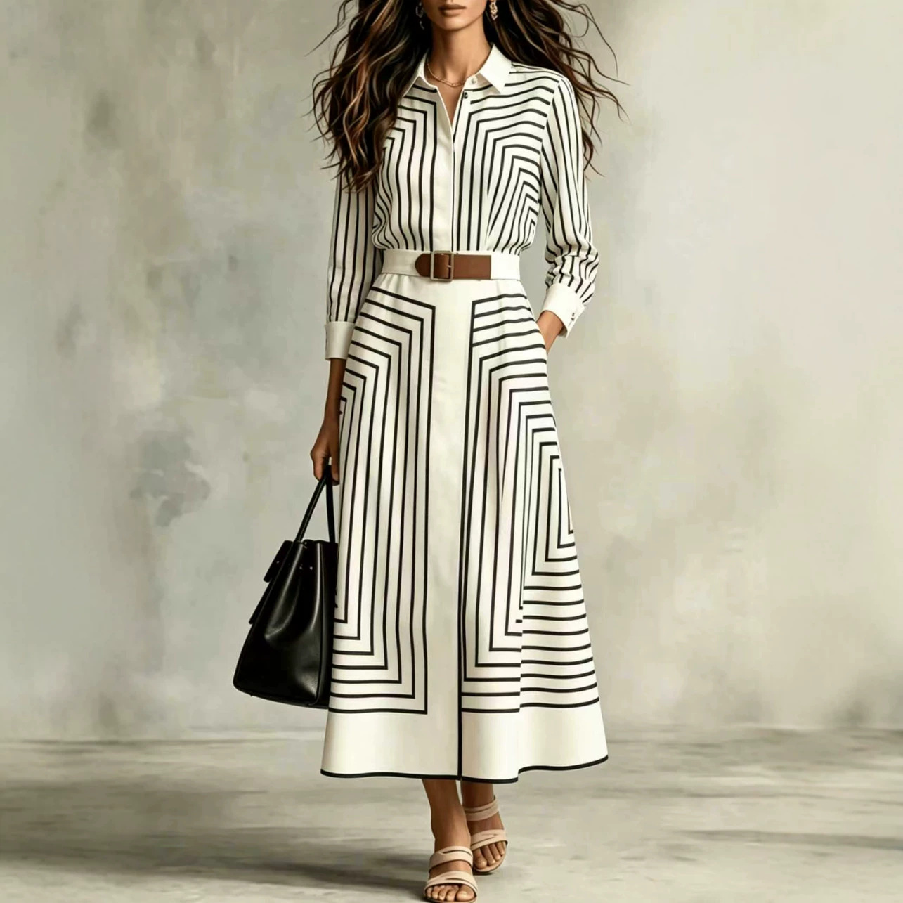 Fashionable Striped Shirt Casual Round-neck Dress – photo 4 of 5