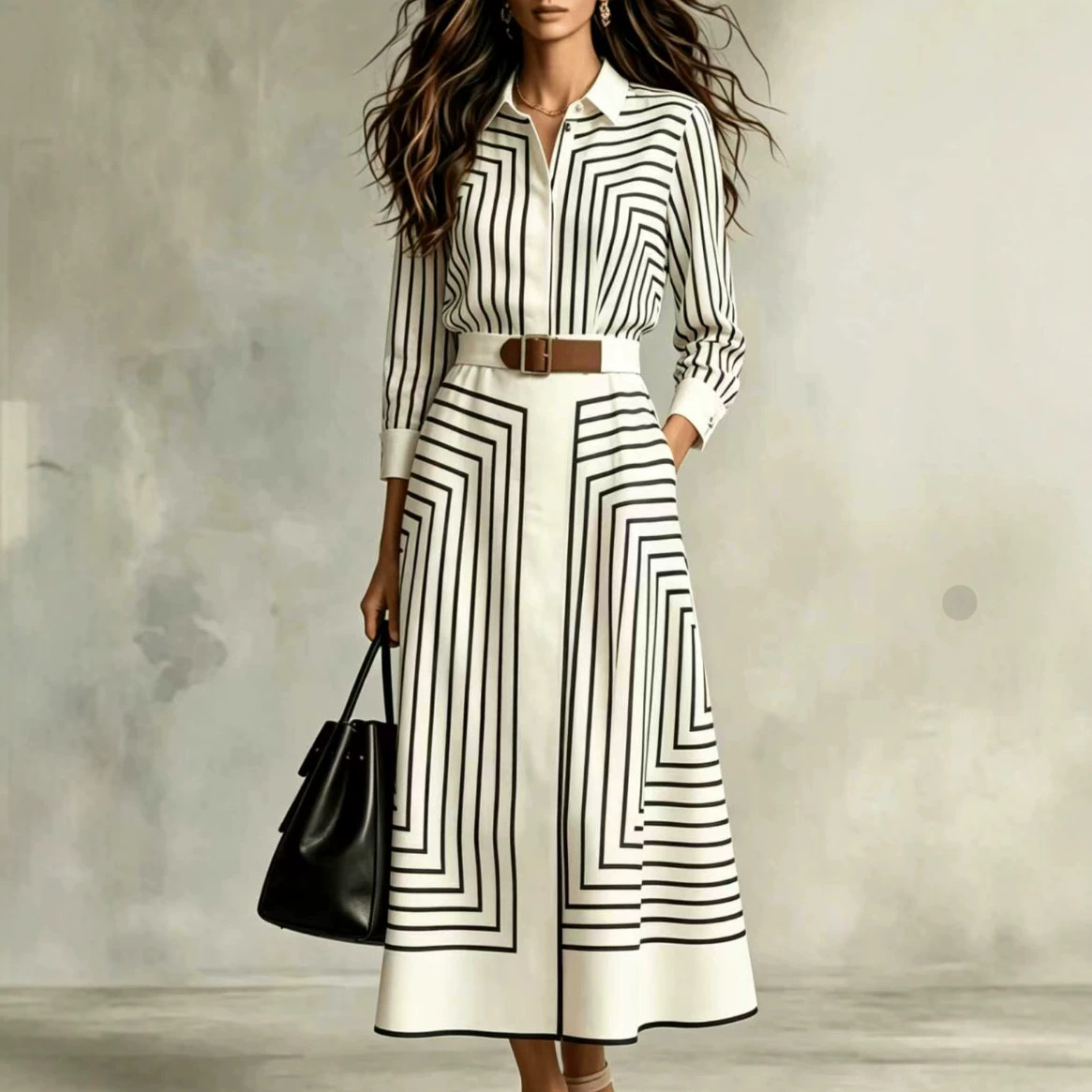 Fashionable Striped Shirt Casual Round-neck Dress – photo 5 of 5