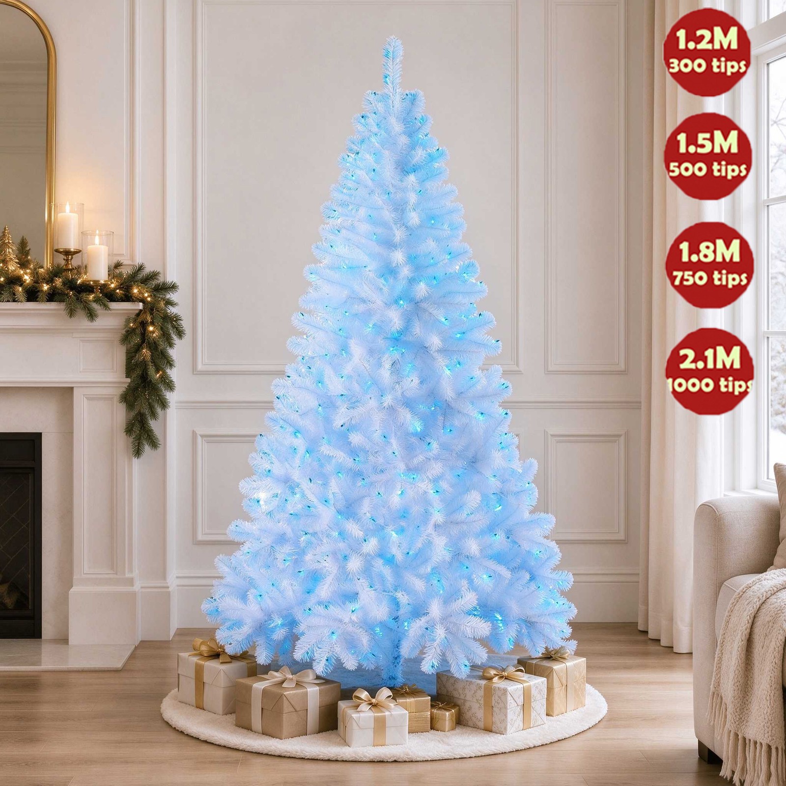 4ft/5ft/6ft/7ft White Artificial Christmas Xmas Tree Bushy Pine With LED Lights