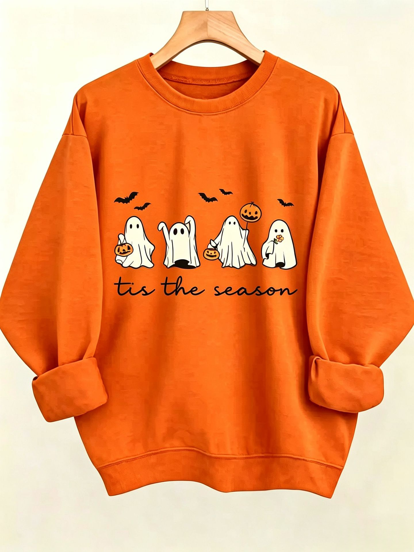 ゆったりフィット レディース ハロウィン ゴースト柄 ラウンドネックセーター – photo 3 of 5