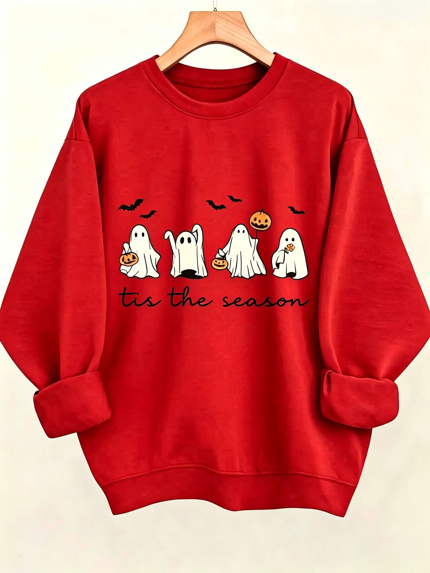 ゆったりフィット レディース ハロウィン ゴースト柄 ラウンドネックセーター – photo 4 of 5