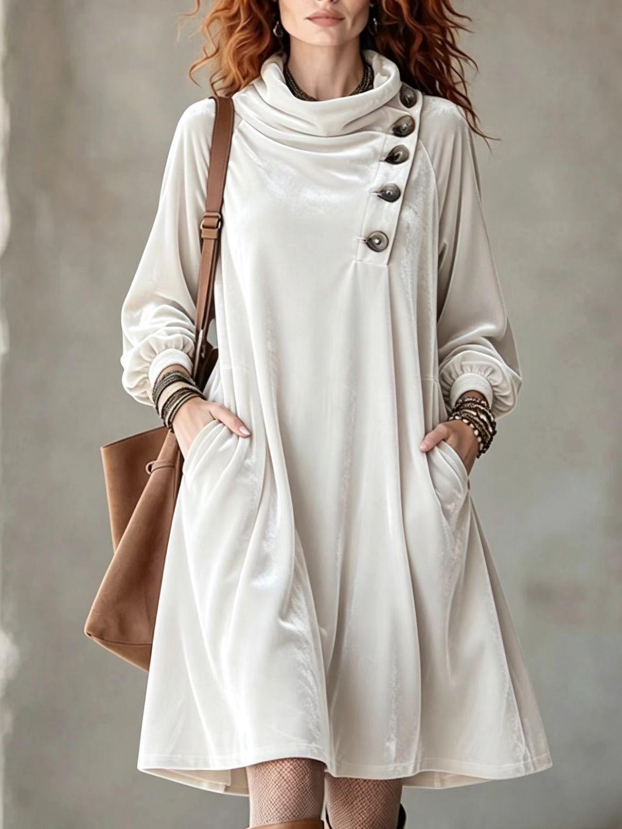 Asymmetrical Pocket Dress With Slanted Button Placket – photo 2 of 5