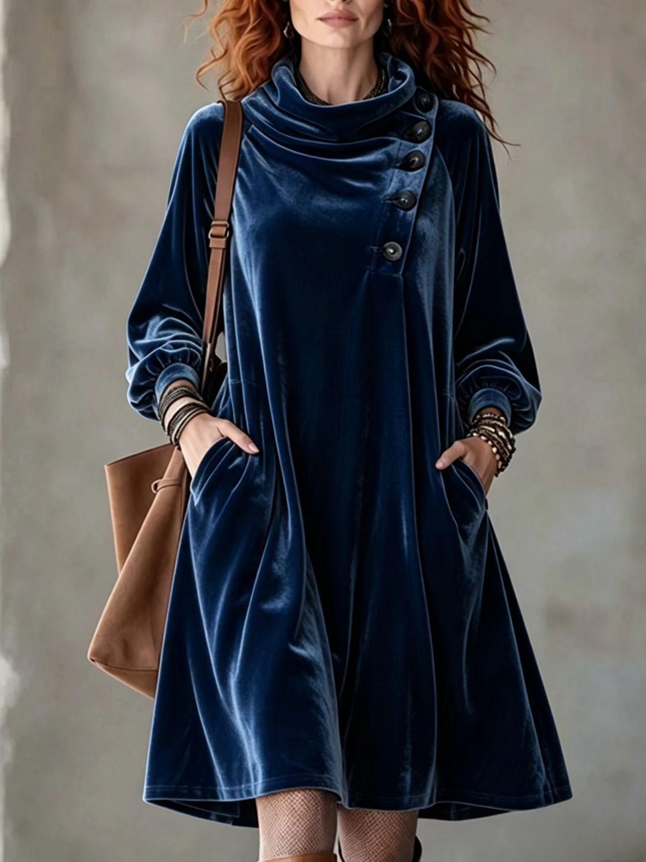 Asymmetrical Pocket Dress With Slanted Button Placket – photo 3 of 5