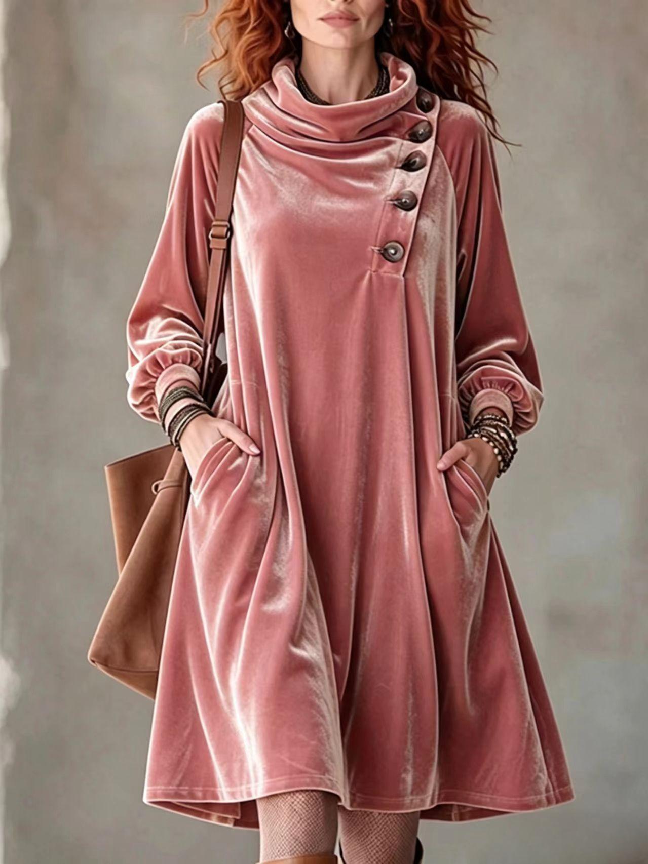 Asymmetrical Pocket Dress With Slanted Button Placket – photo 4 of 5