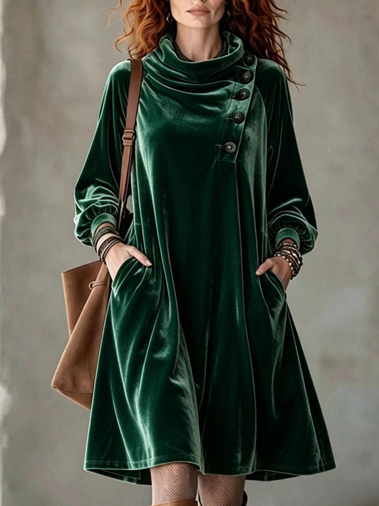 Asymmetrical Pocket Dress With Slanted Button Placket – photo 5 of 5