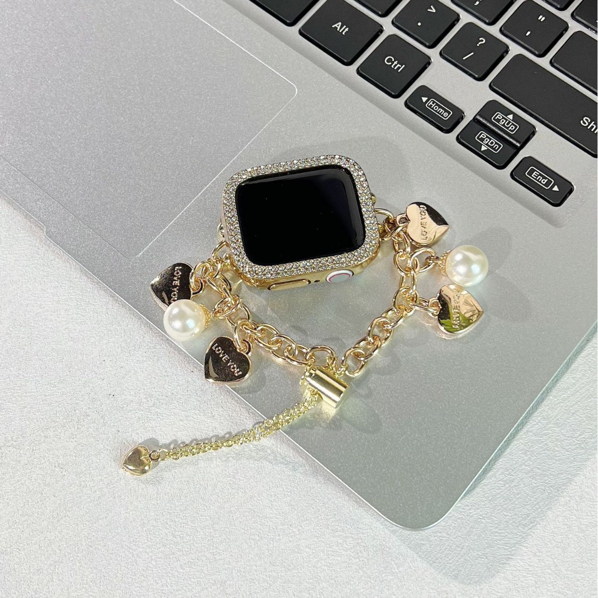 Metal Chain Pearl Bracelet-style Watch Strap