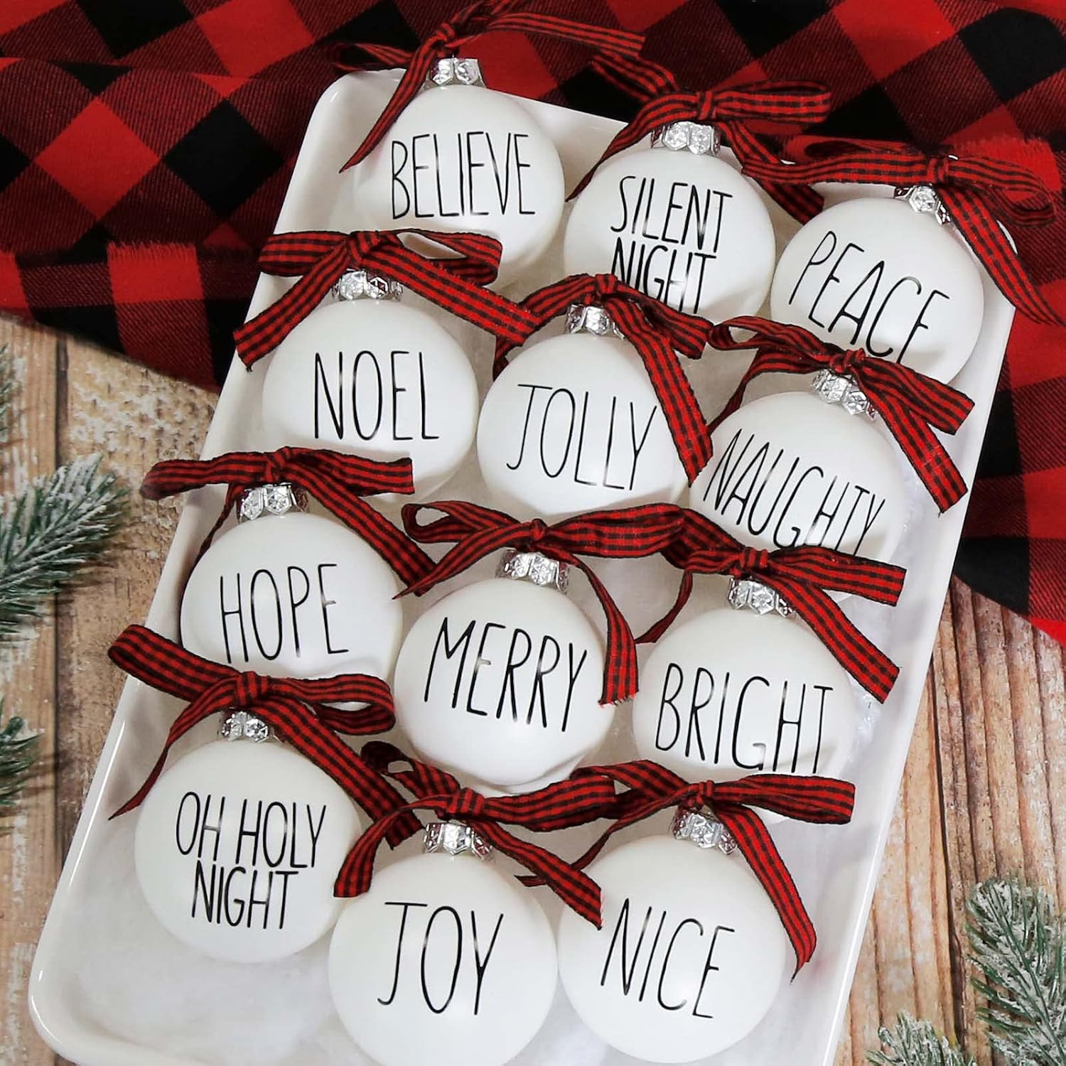 Christmas Ornaments - Set of 12 Shatterproof White Ball Ornaments