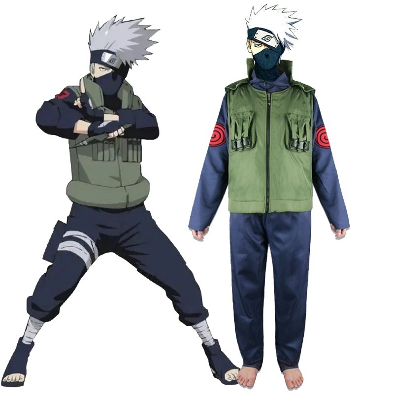 Naruto Hatake Kakashi Anime Cosplay Costume Outfit Vest Tops Pants Set Halloween