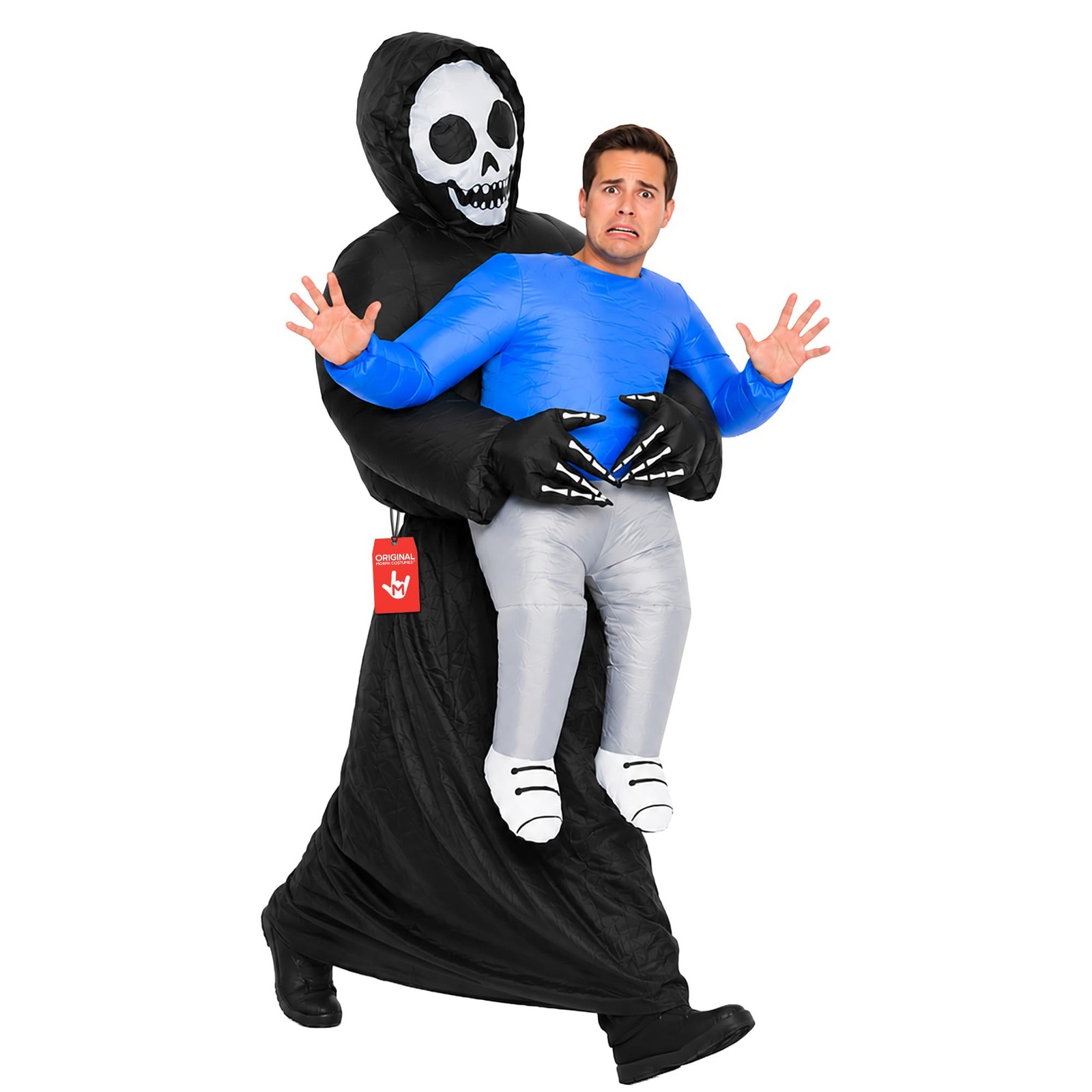 Adult Grim Reaper Inflatable Pick Me Up Costume Scary Halloween Blow Up Death