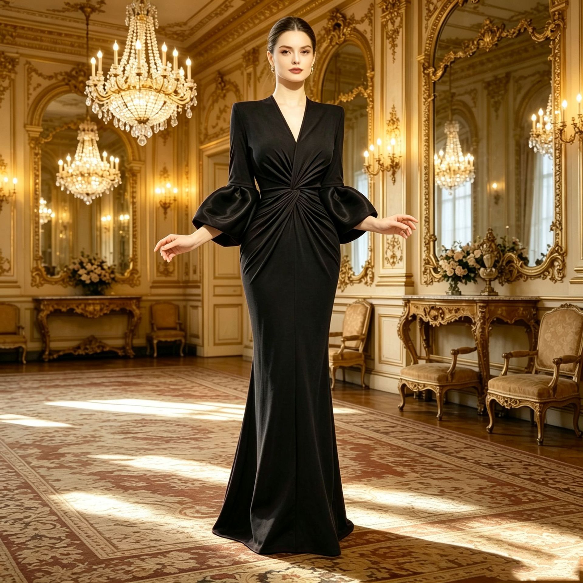 Women's Fishtail Dress With Puff Sleeves And A Slim Fit – photo 3 of 5